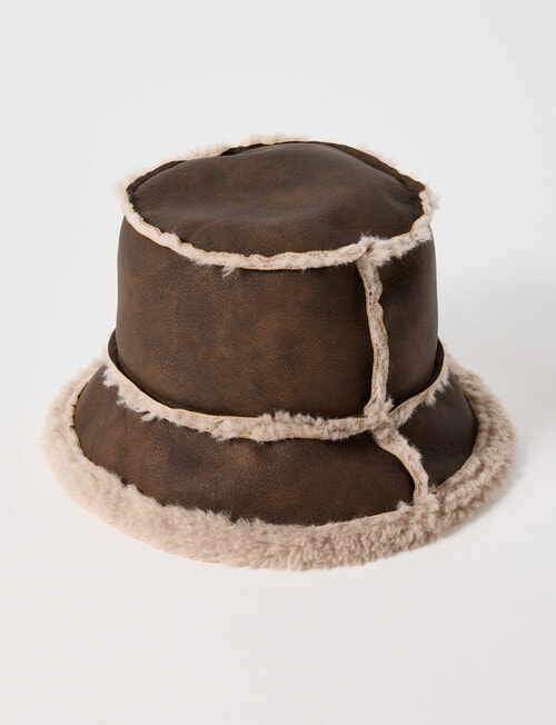 Whistle Sherpa Lined Faux Suede Bucket Hat, Chocolate product photo