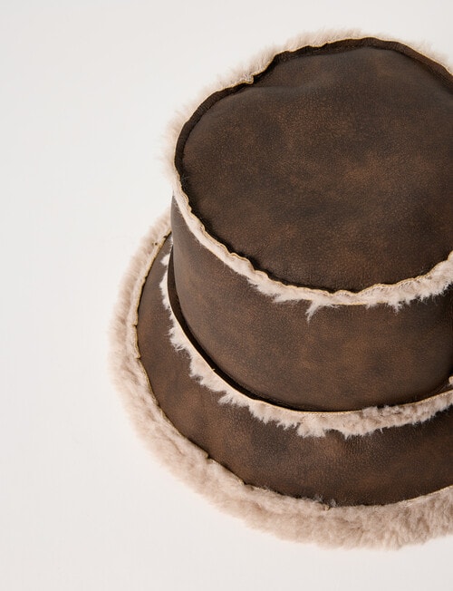 Whistle Sherpa Lined Faux Suede Bucket Hat, Chocolate product photo View 02 L