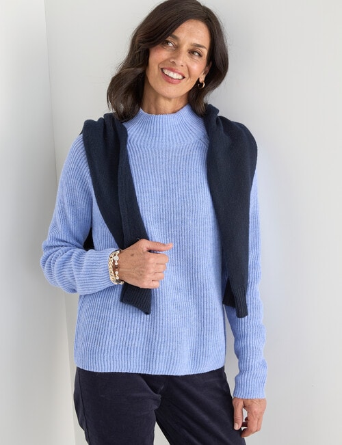 Ella J Merino Funnel Neck Jumper, Pale Blue product photo