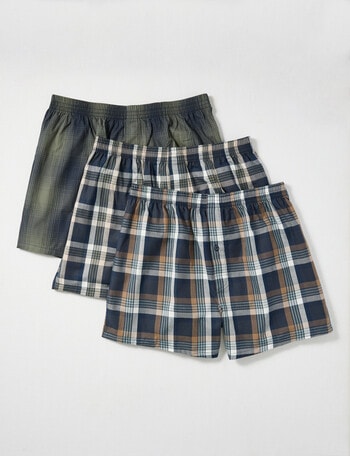 Chisel Cotton Check Boxer, 3-Pack, Navy & Green product photo