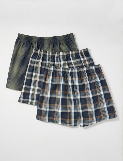 Chisel Cotton Check Boxer, 3-Pack, Navy & Green product photo