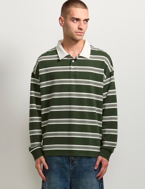 AIR SPACE Yarn Dyed Stripe Polo Shirt, Green product photo View 02 L