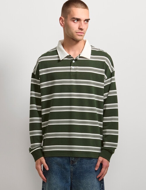 AIR SPACE Yarn Dyed Stripe Polo Shirt, Green product photo View 02 L