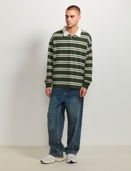 AIR SPACE Yarn Dyed Stripe Polo Shirt, Green product photo View 04 L