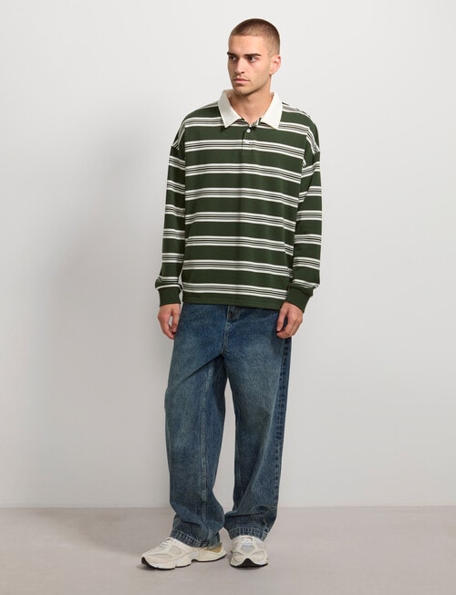 AIR SPACE Yarn Dyed Stripe Polo Shirt, Green product photo View 04 L