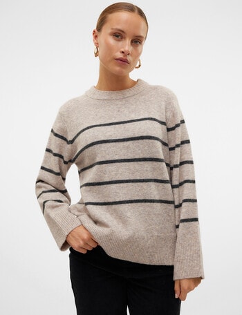 Vero Moda Flawless Long Sleeve Pullover, Mink & Grey Stripe product photo