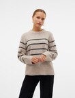 Vero Moda Flawless Long Sleeve Pullover, Mink & Grey Stripe product photo View 03 S