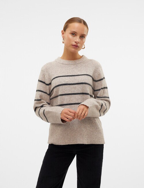 Vero Moda Flawless Long Sleeve Pullover, Mink & Grey Stripe product photo View 03 L