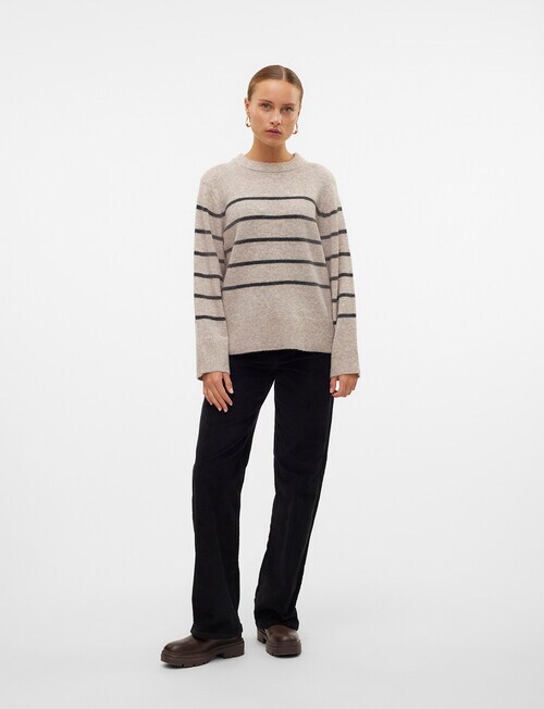 Vero Moda Flawless Long Sleeve Pullover, Mink & Grey Stripe product photo View 04 L