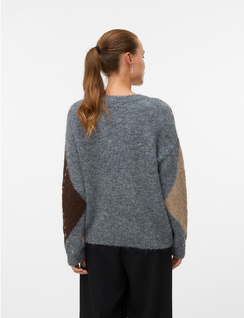 Vero Moda Bliss Handstitch Pullover, Grey & Chocolate product photo View 02 L