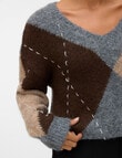 Vero Moda Bliss Handstitch Pullover, Grey & Chocolate product photo View 03 S