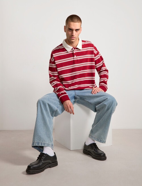 AIR SPACE Yarn Dyed Stripe Polo Shirt, Red product photo