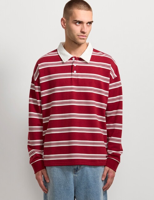 AIR SPACE Yarn Dyed Stripe Polo Shirt, Red product photo View 02 L