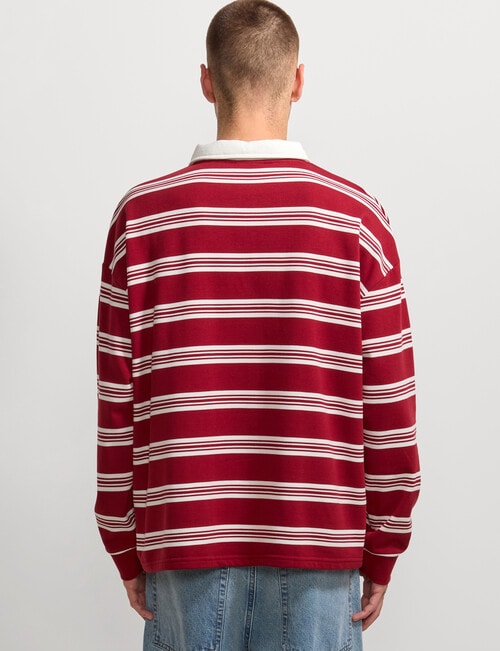 AIR SPACE Yarn Dyed Stripe Polo Shirt, Red product photo View 03 L