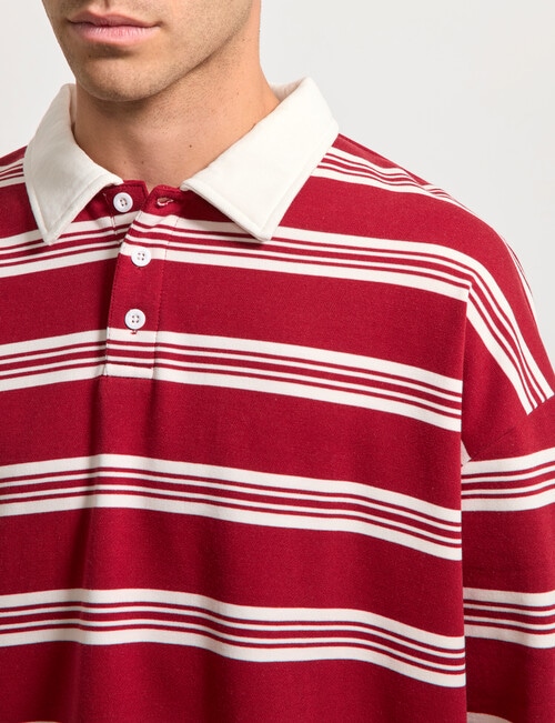 AIR SPACE Yarn Dyed Stripe Polo Shirt, Red product photo View 04 L