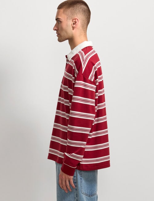 AIR SPACE Yarn Dyed Stripe Polo Shirt, Red product photo View 05 L