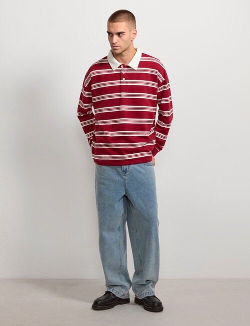 AIR SPACE Yarn Dyed Stripe Polo Shirt, Red product photo View 07 L