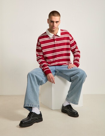 AIR SPACE Yarn Dyed Stripe Polo Shirt, Red product photo