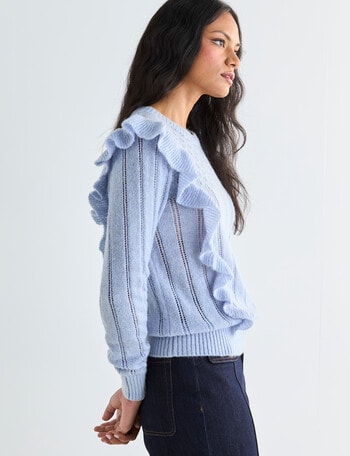 Whistle Pointelle Ruffle Jumper, Clearwater product photo