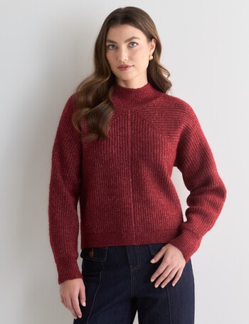 Whistle Mock Neck Rib Jumper, Cherry product photo