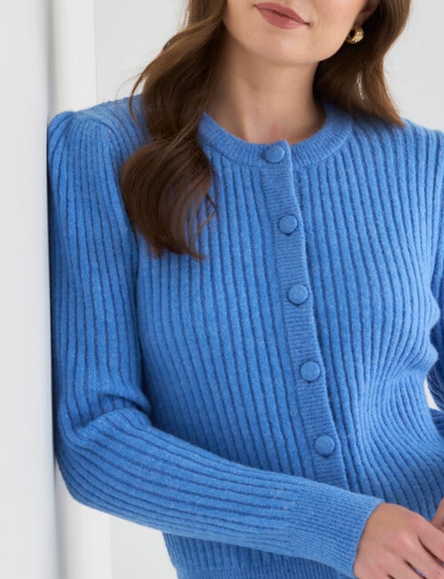 Whistle Crew Neck Rib Cardigan, Sky Blue product photo View 04 L