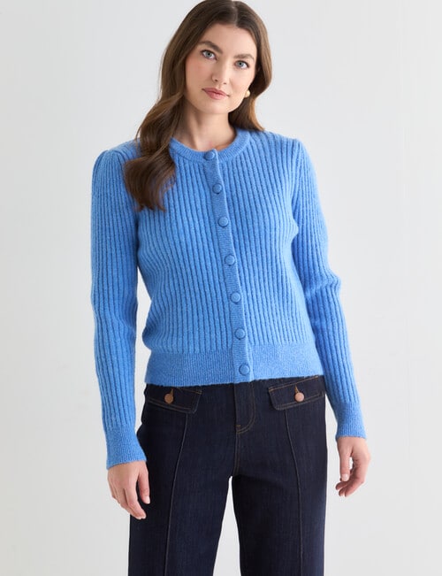 Whistle Crew Neck Rib Cardigan, Sky Blue product photo View 05 L