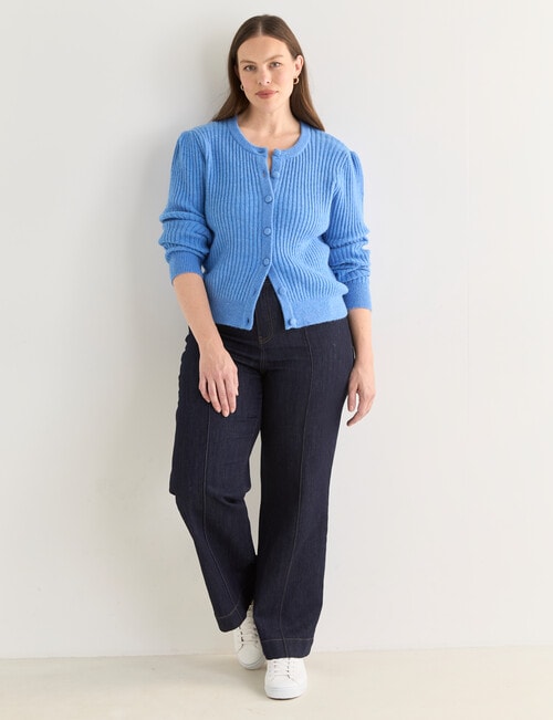 Whistle Crew Neck Rib Cardigan, Sky Blue product photo View 13 L