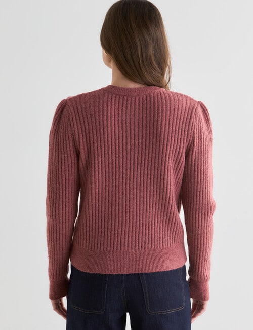 Whistle Crew Neck Rib Cardigan, Rose Dusk product photo View 02 L