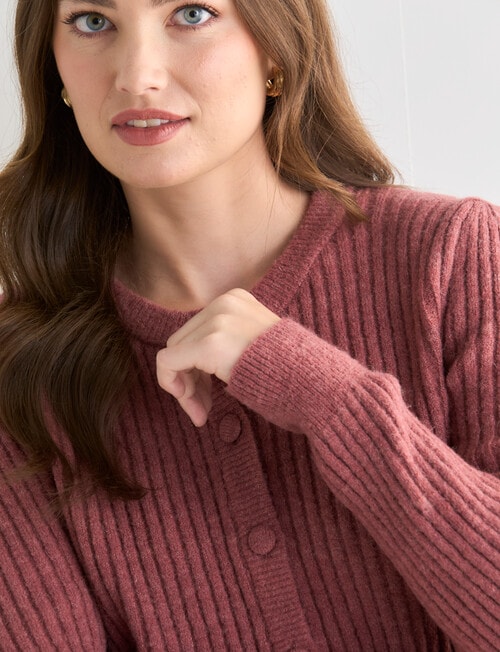 Whistle Crew Neck Rib Cardigan, Rose Dusk product photo View 04 L