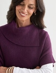 Ella J Merino Split Neck Jumper, Grape product photo View 04 S
