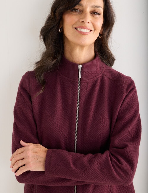 Ella J Two-Way Zip Sweatshirt, Burgundy product photo