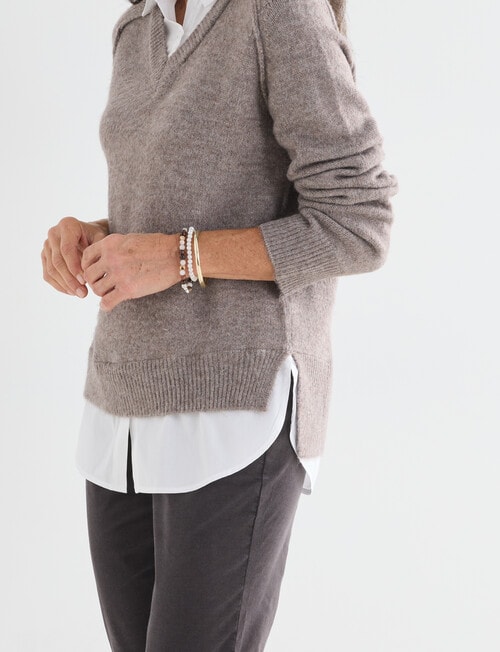 Ella J Two-In-One Knit Shirt, Mocha product photo View 05 L