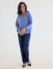Ella J Soft Button Detail Top, Blue product photo View 03 S