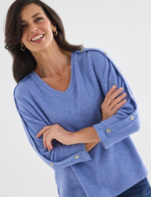 Ella J Soft Button Detail Top, Blue product photo View 05 L