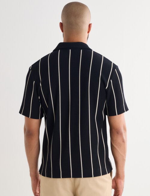 Gasoline Vertical Stripe Short Sleeve Knit Shirt, Black product photo View 02 L