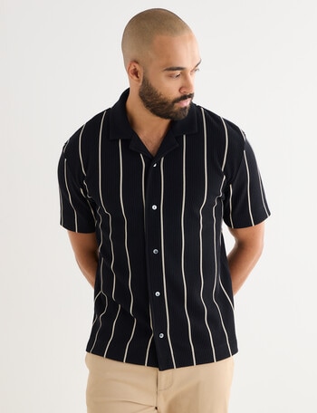 Gasoline Vertical Stripe Short Sleeve Knit Shirt, Black product photo