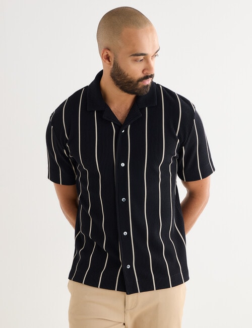 Gasoline Vertical Stripe Short Sleeve Knit Shirt, Black product photo