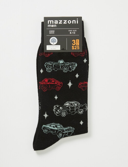 Mazzoni Classic Car Cotton-Blend Crew Sock, Black product photo View 02 L