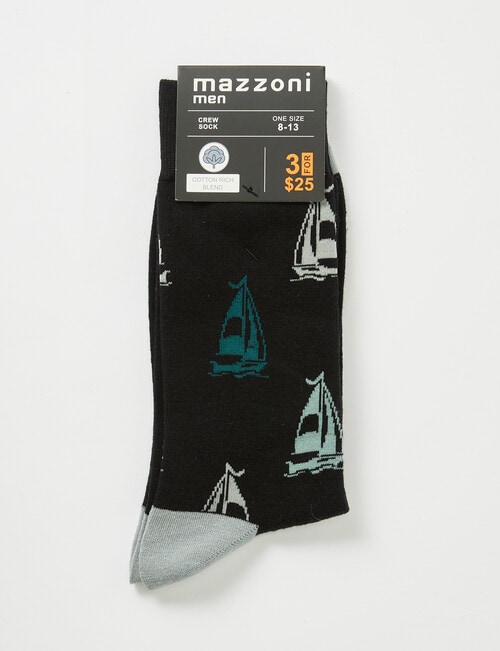 Mazzoni Yacht Cotton-Blend Crew Sock, Black product photo View 02 L