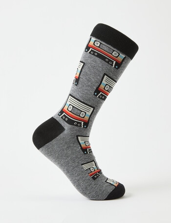 Mazzoni Cassette Tape Cotton-Blend Crew Sock, Grey Marle product photo