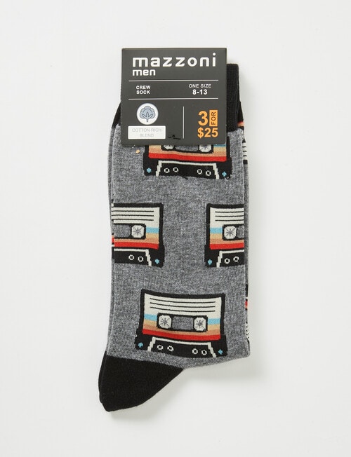 Mazzoni Cassette Tape Cotton-Blend Crew Sock, Grey Marle product photo View 02 L