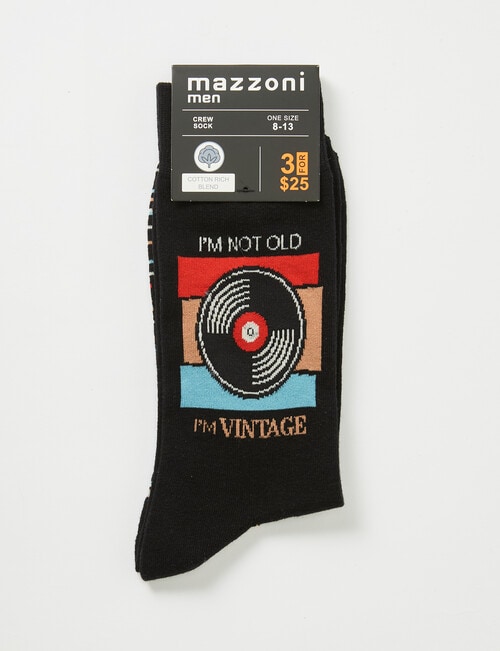 Mazzoni I'm Not Old I'm Vintage Cotton-Blend Crew Sock, Black product photo View 02 L