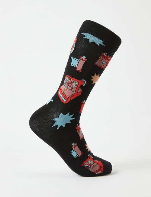 Mazzoni Vintage Cameras Cotton-Blend Crew Sock, Black product photo