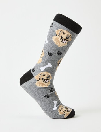 Mazzoni Labrador Paws & Bones Cotton-Blend Crew Sock, Grey Marle product photo