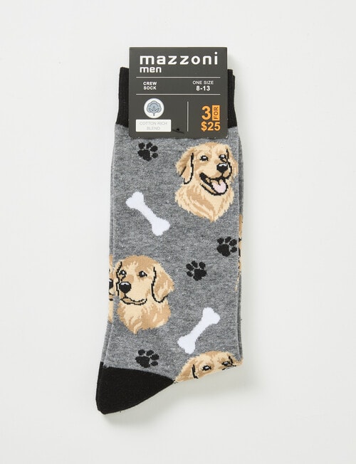 Mazzoni Labrador Paws & Bones Cotton-Blend Crew Sock, Grey Marle product photo View 02 L