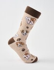 Mazzoni Dog & Paw Print Cotton-Blend Crew Sock, Beige product photo