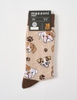 Mazzoni Dog & Paw Print Cotton-Blend Crew Sock, Beige product photo View 02 S