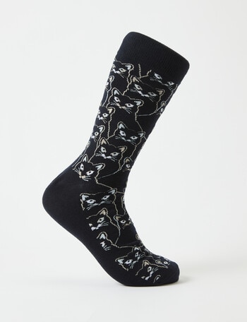 Mazzoni Cat Outline Cotton-Blend Crew Sock, Black product photo