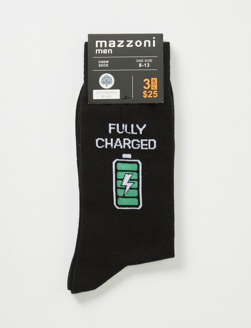 Mazzoni Fully Charged Cotton-Blend Crew Sock, Black product photo View 02 L