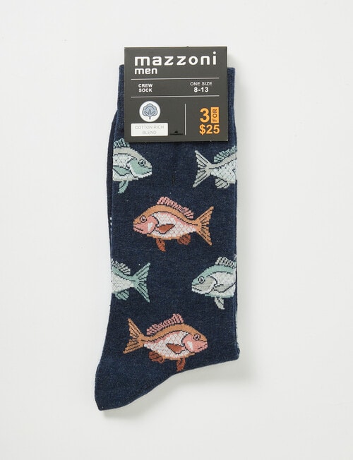 Mazzoni Snapper Cotton-Blend Crew Dress Sock, Navy Marle product photo View 02 L